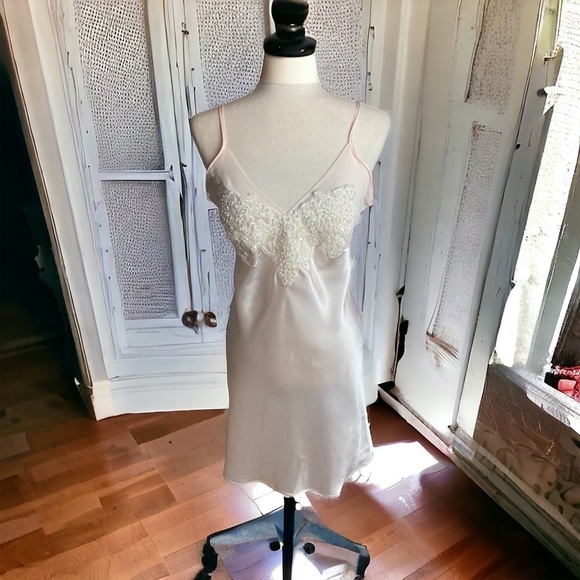 Vintage Linea Donatella satin sequins pearls Slip Nightgown feminine romantic - Picture 1 of 9